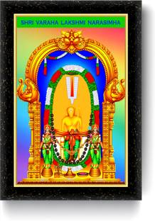ARAAKA SHRI VARAHA LAKSHMI NARASIMHA photo frame (Wood Base and Front Laminated) Acrylic 8 inch x 6 inch Painting