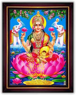 LVY Arts Goddess Lakshmi Devi Dhana Vaibhav Laxmi Maa Wall Painting Framed Home Decor Digital Reprint 8 inch x 6 inch Painting