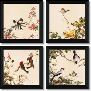 saf SET OF 4 BIRDS UV lamination Digital Reprint 19 inch x 19 inch Painting