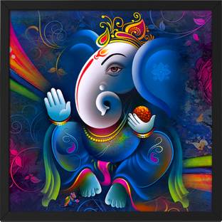Ritwika's Floral Art Lord Blue Ganesha Frame Painting For Home & Office Decor Digital Reprint 13.5 inch x 13.5 inch Painting