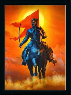 Morvi Shivaji Maharaj Synthetic Framed Painting (With Black Frame) Canvas 11 inch x 14 inch Painting