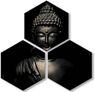 saf 17 inch Lord Buddha Set OF 3 Hexagon UV Textured Self adhesive Wall Painting Self Adhesive Sticker