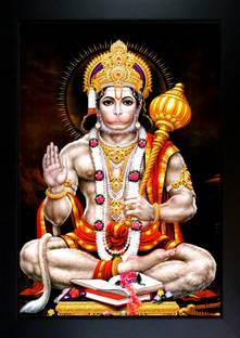 CrowdHall Hanuman JI Photo Frame | Bajrangbali Photo Frame Digital Reprint 13.5 inch x 10 inch Painting