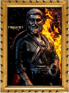 EMPEROR ART GALLERY Chatrapati Shivaji Maharaj Premium Wooden Framed Portrait Digital Reprint 19 inch x 13 inch Painting