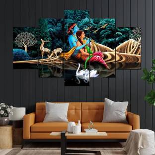 Art RJ14 Radhe krishna Beautiful Painting for home decor Living Room Digital Reprint 17 inch x 30 inch Painting
