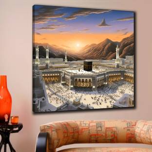 saf Wooden Framed Islmic Makka Madina Canvas Wall Painting for Home Décor Digital Reprint 30 inch x 30 inch Painting