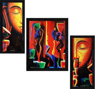 Poster N Frames Modern Abstract Art Set of 3 with Acrylic Sheet (Glass) painting-0039 Digital Reprint 13 inch x 22 inch Painting