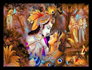 MHridayCraft MHC - Radha Krishna JI PAINTING 162 Digital Reprint 9 inch x 12 inch Painting