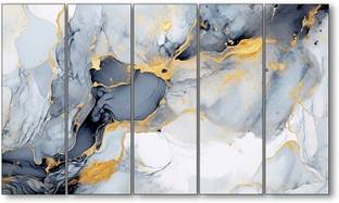 TheCastleDecor Texture marble Set of 5 Big Size Multiple Frames Wall Painting Natural Colors 48 inch x 28 inch Painting