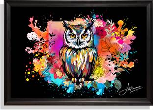 Artfluence Artistic Owl Abstract Painting For Home, Office, Cafes, Hotels Black Framed Canvas 13.7 inch x 18.5 inch Painting