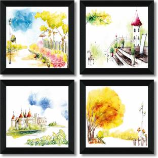 saf SET OF 4 WATERCOLOR Digital Reprint 19 inch x 19 inch Painting
