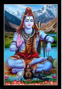 Dharvika Innovations Lord Shiva Photo Frame Home Decorative Gift Item with Synthetic Frame Digital Reprint 20 inch x 14 inch Painting