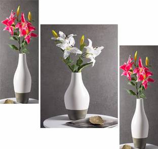 WALLMAX Set of 3 Flower UV Textured Wall Framed Digital Reprint 18 inch x 12 inch Painting