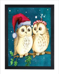 Chitransh Two Owl Wall Mounted Printing Digital Reprint 20 inch x 14 inch Painting