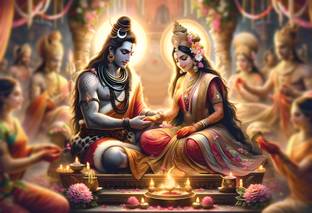 Anaadi Lord Shiv Parvati Vivah Photo Poster For Home & Office Decoration Digital Reprint 12 inch x 18 inch Painting