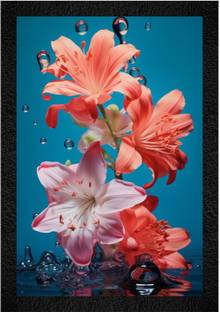 WALL PROFILE Wall Profile "Colorful Lilies with Reflective Water Droplets Wall Art" 3D Painting 11 inch x 14 inch Painting