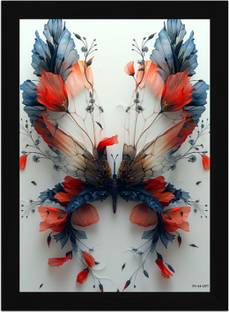 FRIZZY ARTS Floral Butterfly – Red and Blue Botanical Wings Art Print A4 Digital Reprint 13 inch x 10 inch Painting