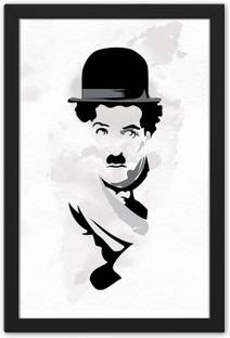 Ritwika's Abstract Wall Art World's Most Popular Comedian Charlie Chaplin Portrait Framed Digital Reprint 13.5 inch x 9.5 inch Painting
