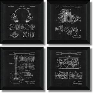 saf SET OF 4 MUSIC INSTRUMENT Digital Reprint 19 inch x 19 inch Painting