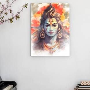 Painting Mantra Stretched Canvas Lord Shiva Pop Religious Abstract Art Print for Home Decor Canvas 22 inch x 16 inch Painting