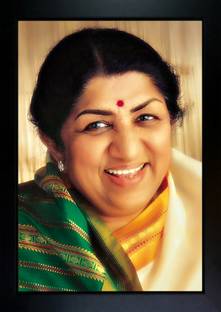 CrowdHall Lata Mangeshkar Photo Frame | Lata Mangeshkar Poster Digital Reprint 13.5 inch x 10 inch Painting