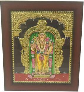 Mangala Arts Murugan Tanjore Painting Natural Colors 15 inch x 1 inch Painting