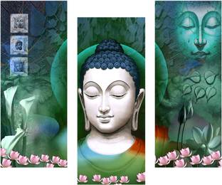 Masstone Meditating Buddha Religious 3 Piece MDF Painting Digital Reprint 15 inch x 18 inch Painting