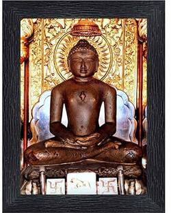 BKS Craft Lord Mahavir Swami Jain Religious Wood Photo Frames Digital Reprint 12 inch x 8 inch Painting