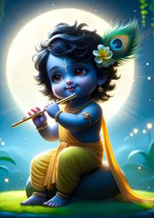 Anaadi Beautiful Bal Krishna Photo Poster for Home & Office Decoration Digital Reprint 18 inch x 12 inch Painting