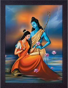 Masstone Shree Ram Sita God UV Matt Textured Effect Framed HD Digital Reprint 14 inch x 11 inch Painting