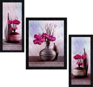 Poster N Frames Set of 3 with Acrylic Sheet (Glass) Floral Flower framed-0522 Digital Reprint 14 inch x 22 inch Painting
