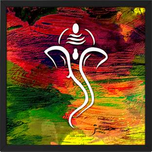 Ritwika's Abstract of Ganesha Modern Line Art Multicolored Framed Digital Reprint 13.5 inch x 13.5 inch Painting