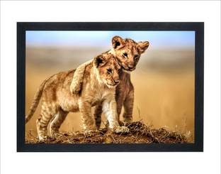 Devatwal Two Lovely Lion Photo Frame For Wall Mounted Painting Digital Reprint 14 inch x 10 inch Painting