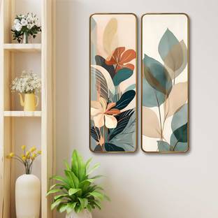 saf Abstract Botanical Floral Sparkle Lamination Wall Panel Set of 2 | MDF Decor Digital Reprint 18 inch x 12 inch Painting