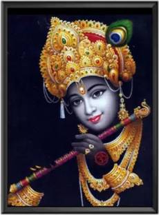 Sanvik Creations Shree Krishna Ji with Flute Modern Art Wall Painting, Krishna Photo Frame Digital Reprint 12 inch x 18 inch Painting