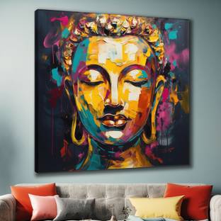 saf Wooden Framed Lord Buddha Canvas Wall Painting for Home Décor and Office Digital Reprint 30 inch x 30 inch Painting