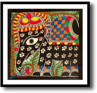 Artdarshan Beautiful Madhubani Painting of Elephant | Handmade painting Natural Colors 10 inch x 10 inch Painting