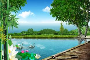 Manas Nature Scenery Wall sticker for home/living Room/Dining Room/hall Watercolor 60 inch x 90 inch Painting