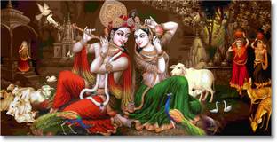 वॉलचित्र Radha Krishna Wall Painting for wall decoration on canvas cloth with frame| कैनवास 18 inch x 36 inch पेंटिंग