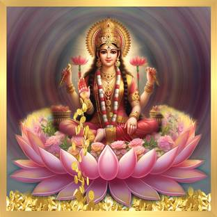 Anaadi Maa Laxmi Ji Photo Frame | Maa Laxmi Wall Painting For Diwali Pooja Digital Reprint 12 inch x 12 inch Painting