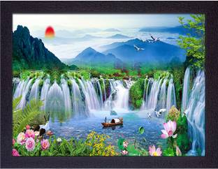 Masstone Vastu Natural Waterfall UV Matt Textured Effect Framed HD Digital Reprint 11 inch x 14 inch Painting