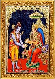 AARTKALA Shiva & Maa Annapurna Devi Religious Photo Frame 6*8 inch Canvas 8 inch x 6 inch Painting