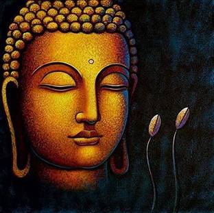 wallera Lord Gautam Buddha Painting With Frame Big Size Canvas Printed For Living Room Canvas 36 inch x 36 inch Painting