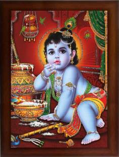 Craft Quest Baal Krishna photo frame synthetic Digital Reprint 10 inch x 13 inch Painting