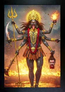 A V TRADERS Lord Kali Mata | Photo Frame Digital Reprint 14 inch x 10 inch Painting