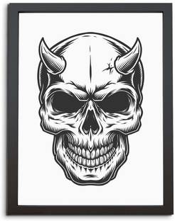 TheKarkhana “Horned Skull Demon Scary Tattoo Art" Laminated (Without Glass) Digital Reprint 12 inch x 8 inch Painting