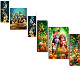 SNDArt Set Of 2 Radha Krishna With Modern Art Deer Wall Paintings For Living Room Digital Reprint 12 inch x 18 inch Painting
