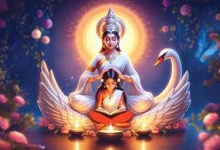 Anaadi Maa Saraswati Ji Photo Poster For Home & Office Decoration Digital Reprint 12 inch x 18 inch Painting