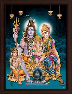 Masstone Lord Shiva Parvati ParivarUV Matt Textured Effect Framed HD Digital Reprint 11 inch x 14 inch Painting