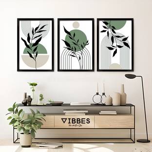 VIBBES Modern Abstract Wall Art Set of 3 Black Frame Without Glass High Gloss Digital Reprint 20 inch x 14 inch Painting